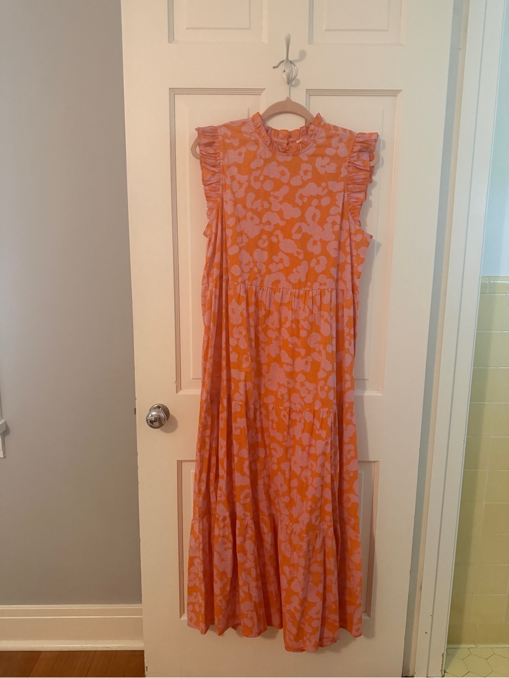 Mud Pie Orange and Pink Floral Ruffle Maxi Dress